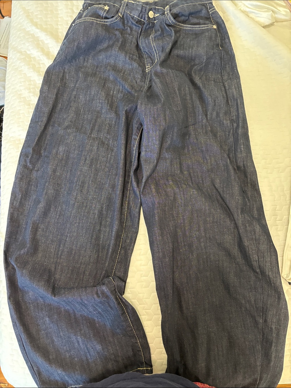 Lewkin Navy Dark Wash Baggy Denim Jeans